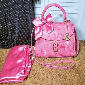 Dooney & Bourke Pink Carpet Bag Hand Painted Dooney Handbag Crossbody Vintage